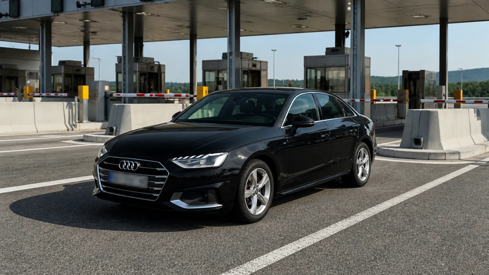 ZURO Cars rental vehicle approaching a Serbian motorway toll station